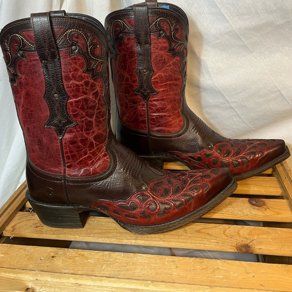 Ariat Two-Tone Brown and Red Western Heel Boots